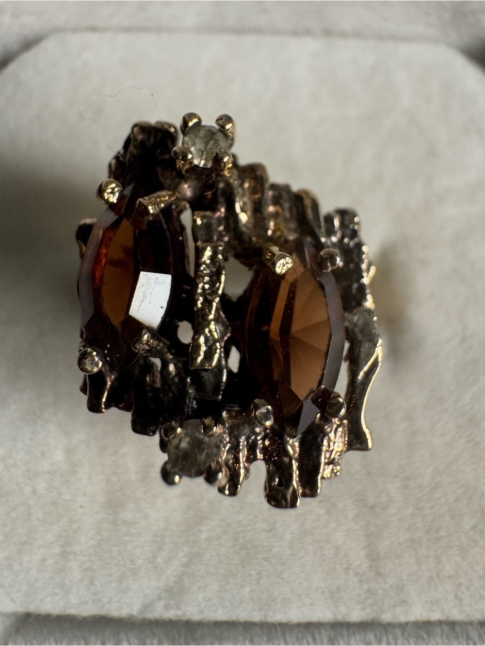 Vintage ESPO 925 Silver/Gold Vermeil Brutalist Smoky Quartz Topaz Ring 5.5-6